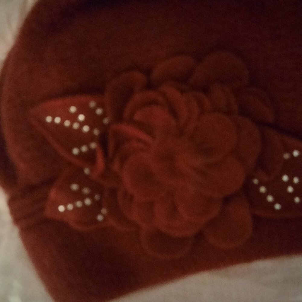 Brand New Burgundy Color Winter Rabbit and Wool Knitted Hat with Flower - Picture 4 of 4